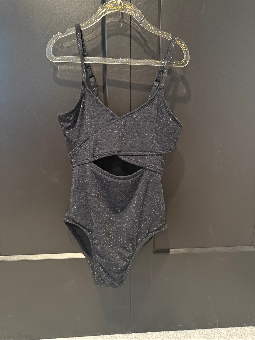 art class Black Sparkle Girls' One-Piece Swim Bodysuit with Cutout